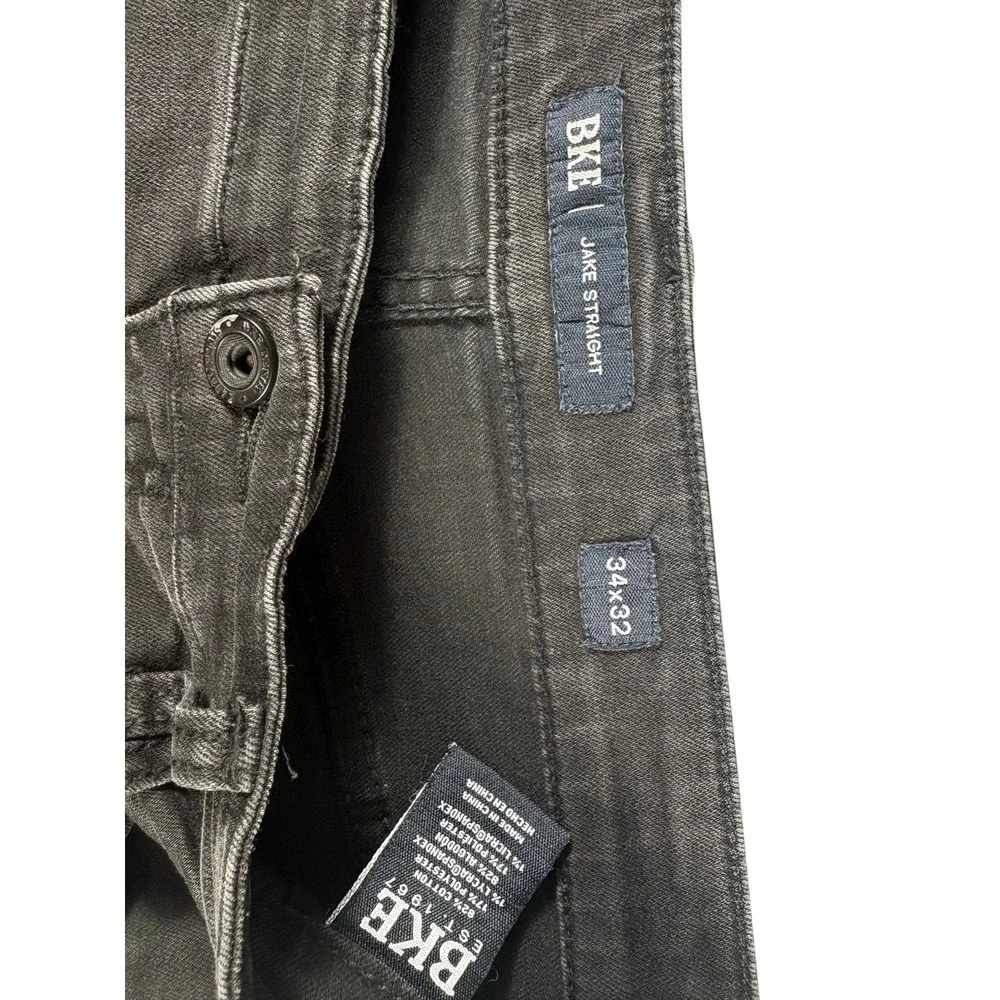 BKE Jake Straight Leg Jeans Mens 34x32 Washed Black Denim Rugged Faded Stretch